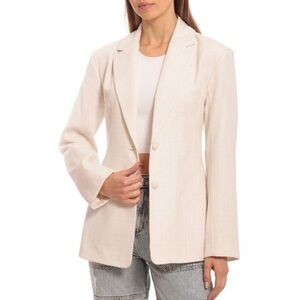 Avec Les Filles Cream Textured Cotton-Linen Sculpted Blazer L